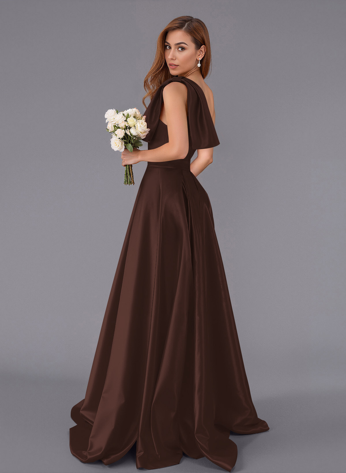 Classy Bow(s) One-Shoulder A-Line Sweep Train Satin Bridesmaid Dresses With Pockets, product image 35