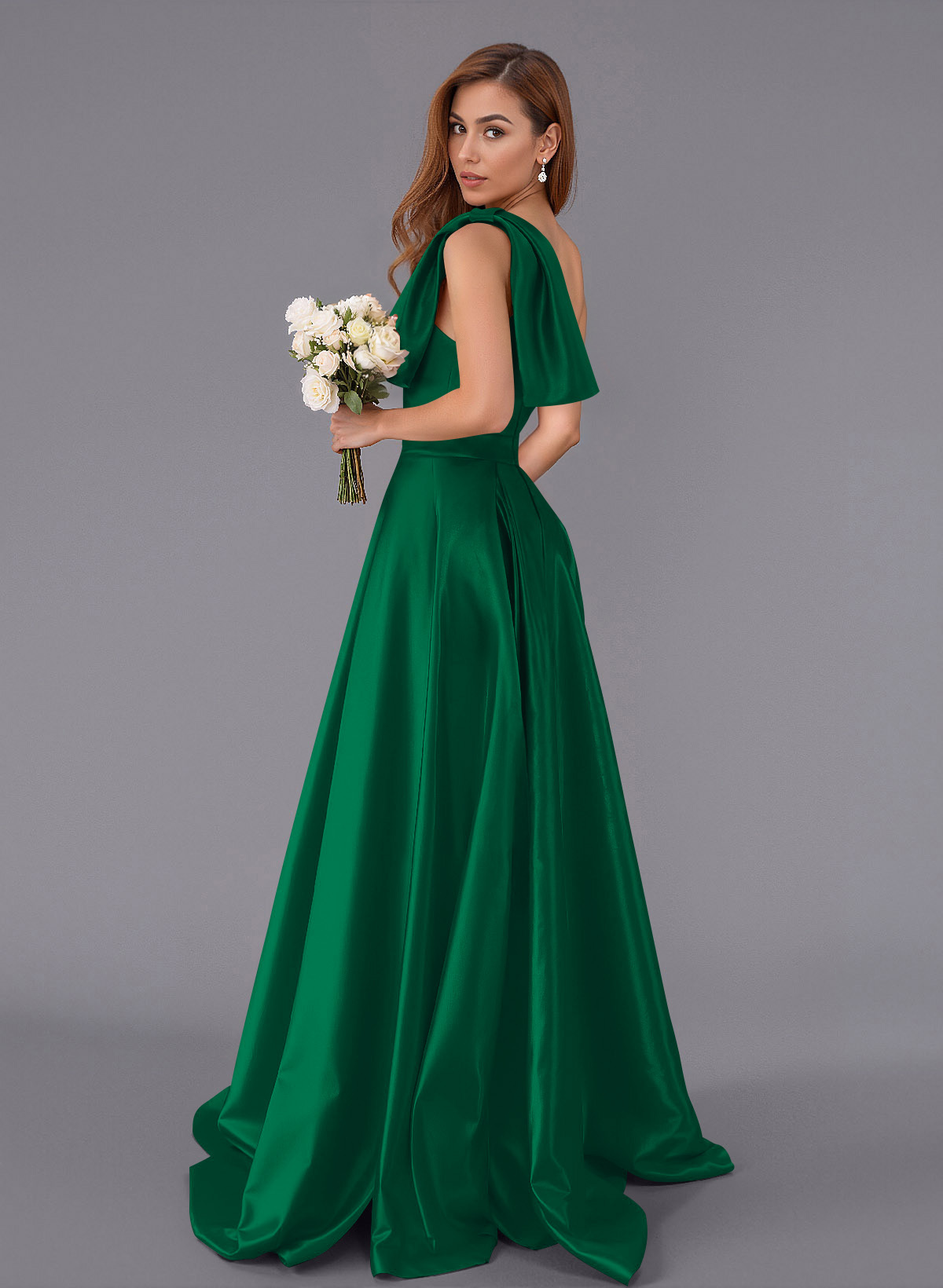Classy Bow(s) One-Shoulder A-Line Sweep Train Satin Bridesmaid Dresses With Pockets, product image 63
