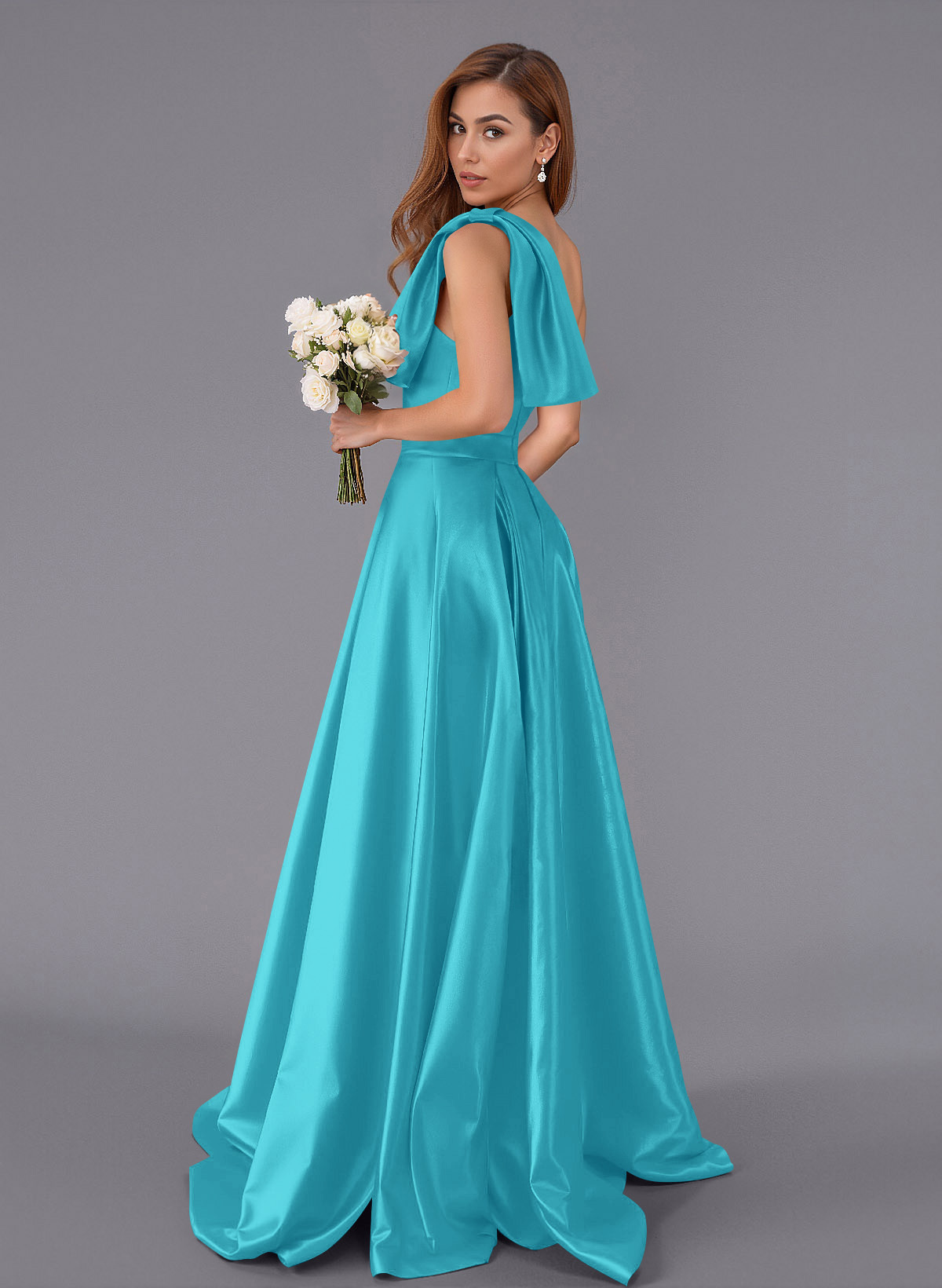 Classy Bow(s) One-Shoulder A-Line Sweep Train Satin Bridesmaid Dresses With Pockets, product image 121