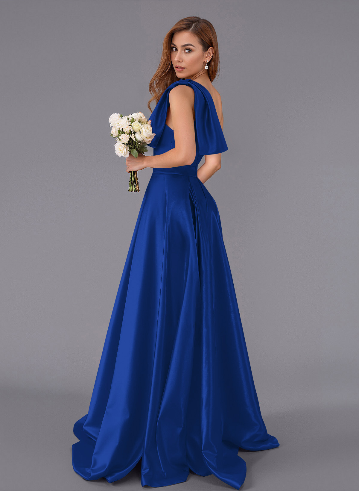 Classy Bow(s) One-Shoulder A-Line Sweep Train Satin Bridesmaid Dresses With Pockets, product image 125