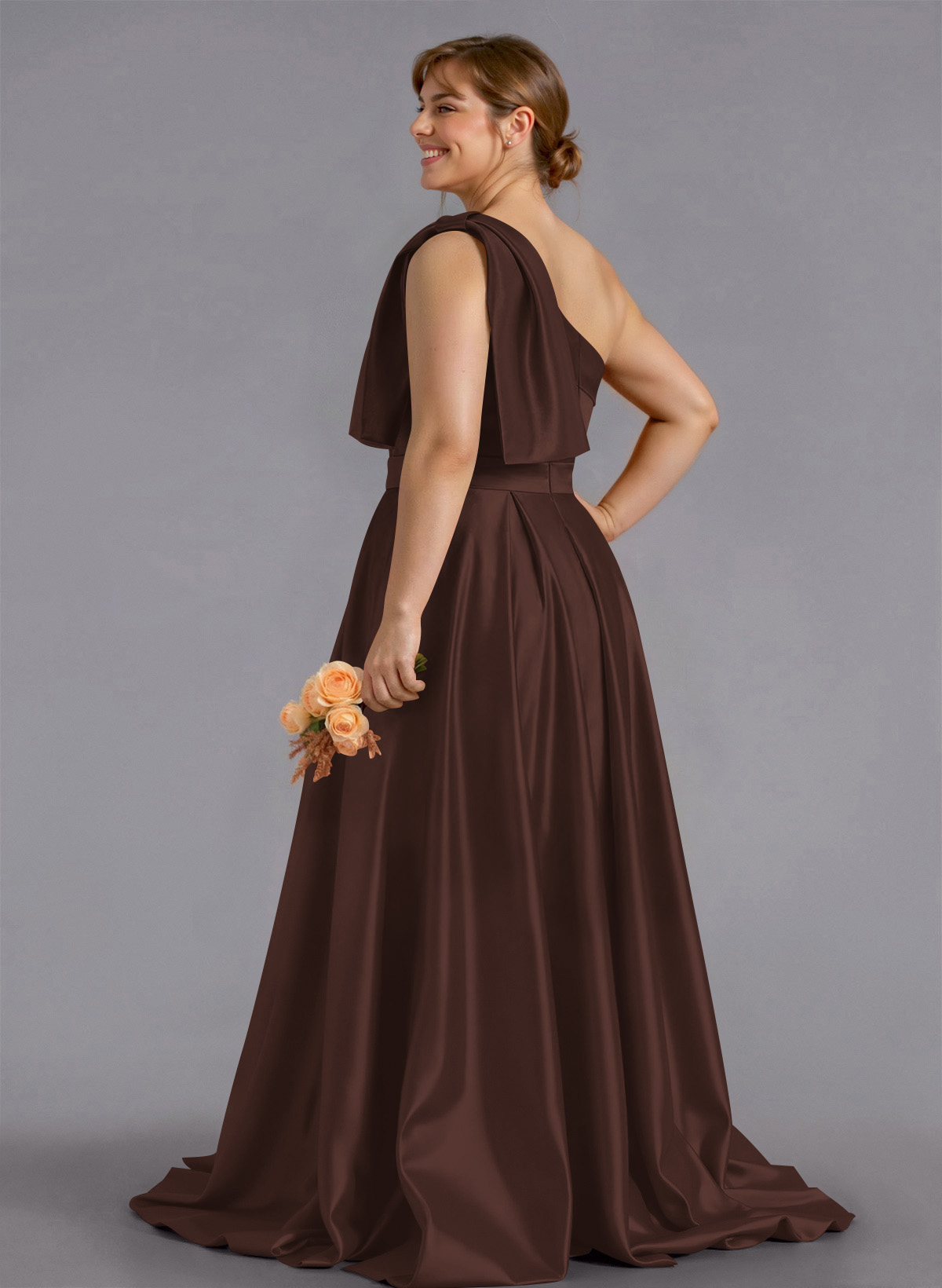 Classy Bow(s) One-Shoulder A-Line Sweep Train Satin Bridesmaid Dresses With Pockets, product image 171