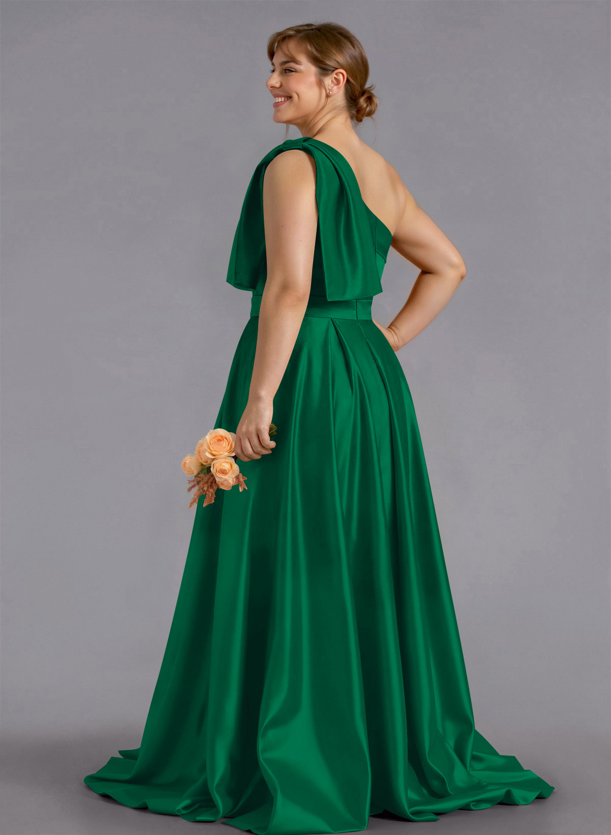 Classy Bow(s) One-Shoulder A-Line Sweep Train Satin Bridesmaid Dresses With Pockets, product image 199