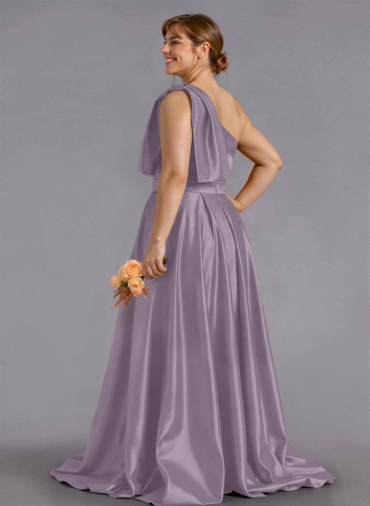 Classy Bow(s) One-Shoulder A-Line Sweep Train Satin Bridesmaid Dresses With Pockets, product image 221