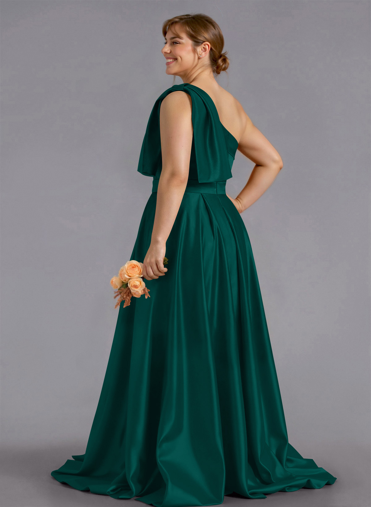 Classy Bow(s) One-Shoulder A-Line Sweep Train Satin Bridesmaid Dresses With Pockets, product image 147
