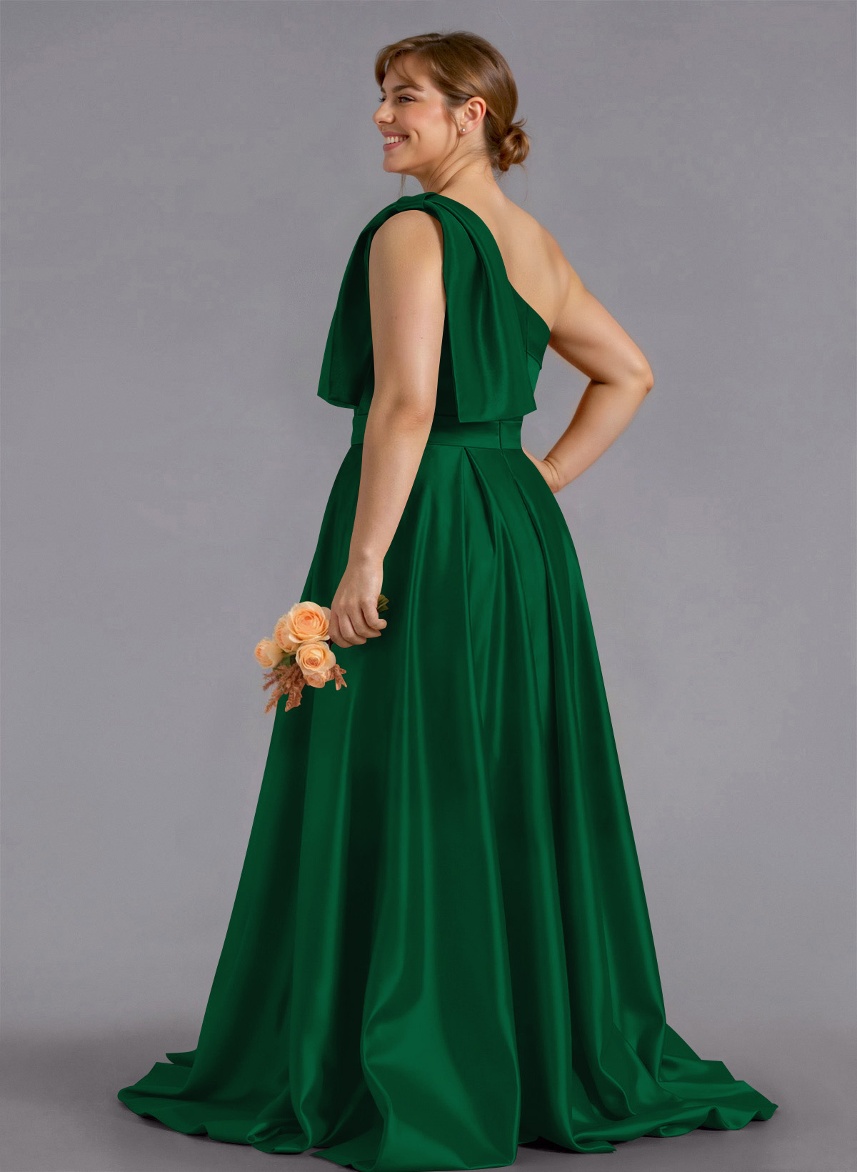 Classy Bow(s) One-Shoulder A-Line Sweep Train Satin Bridesmaid Dresses With Pockets, product image 151