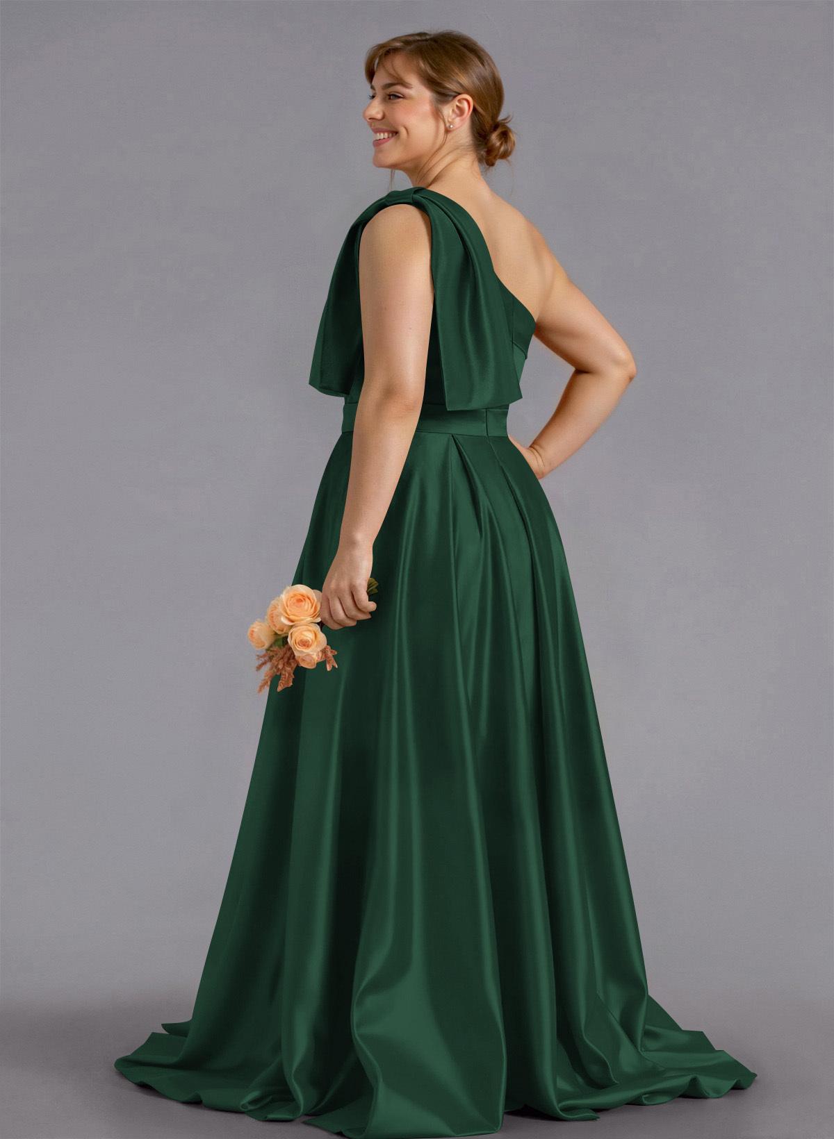 Classy Bow(s) One-Shoulder A-Line Sweep Train Satin Bridesmaid Dresses With Pockets, product image 197