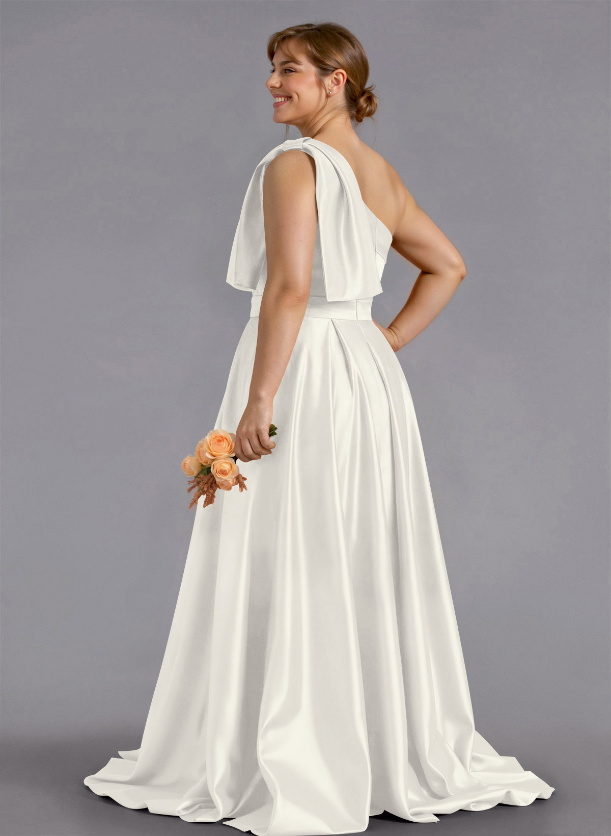 Classy Bow(s) One-Shoulder A-Line Sweep Train Satin Bridesmaid Dresses With Pockets, product image 169