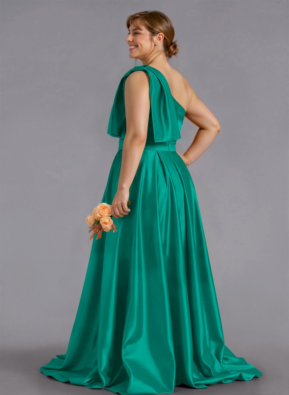 Classy Bow(s) One-Shoulder A-Line Sweep Train Satin Bridesmaid Dresses With Pockets, product image 193