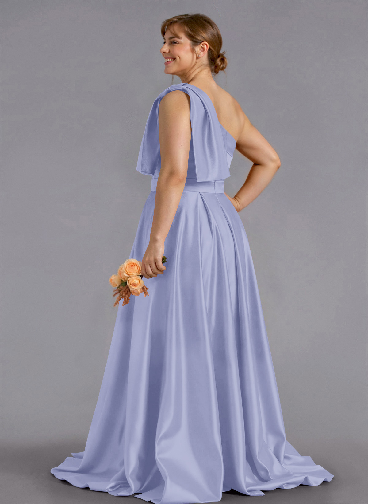 Classy Bow(s) One-Shoulder A-Line Sweep Train Satin Bridesmaid Dresses With Pockets, product image 211