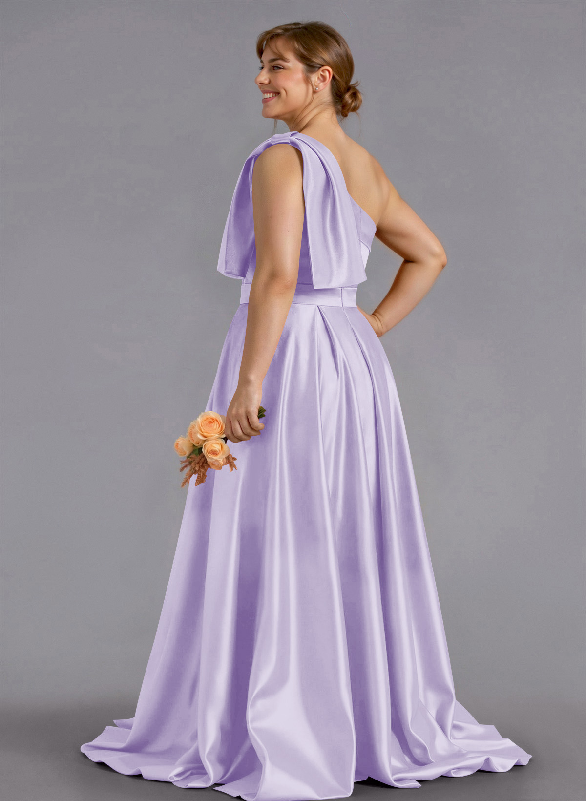 Classy Bow(s) One-Shoulder A-Line Sweep Train Satin Bridesmaid Dresses With Pockets, product image 213