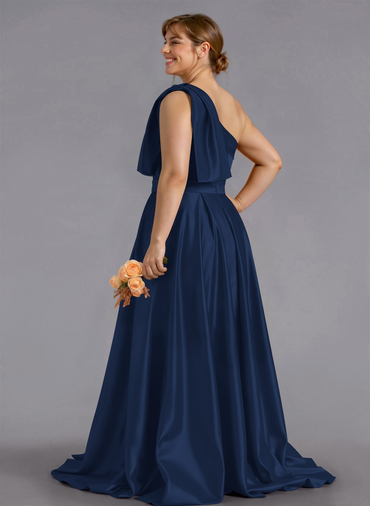 Classy Bow(s) One-Shoulder A-Line Sweep Train Satin Bridesmaid Dresses With Pockets, product image 271