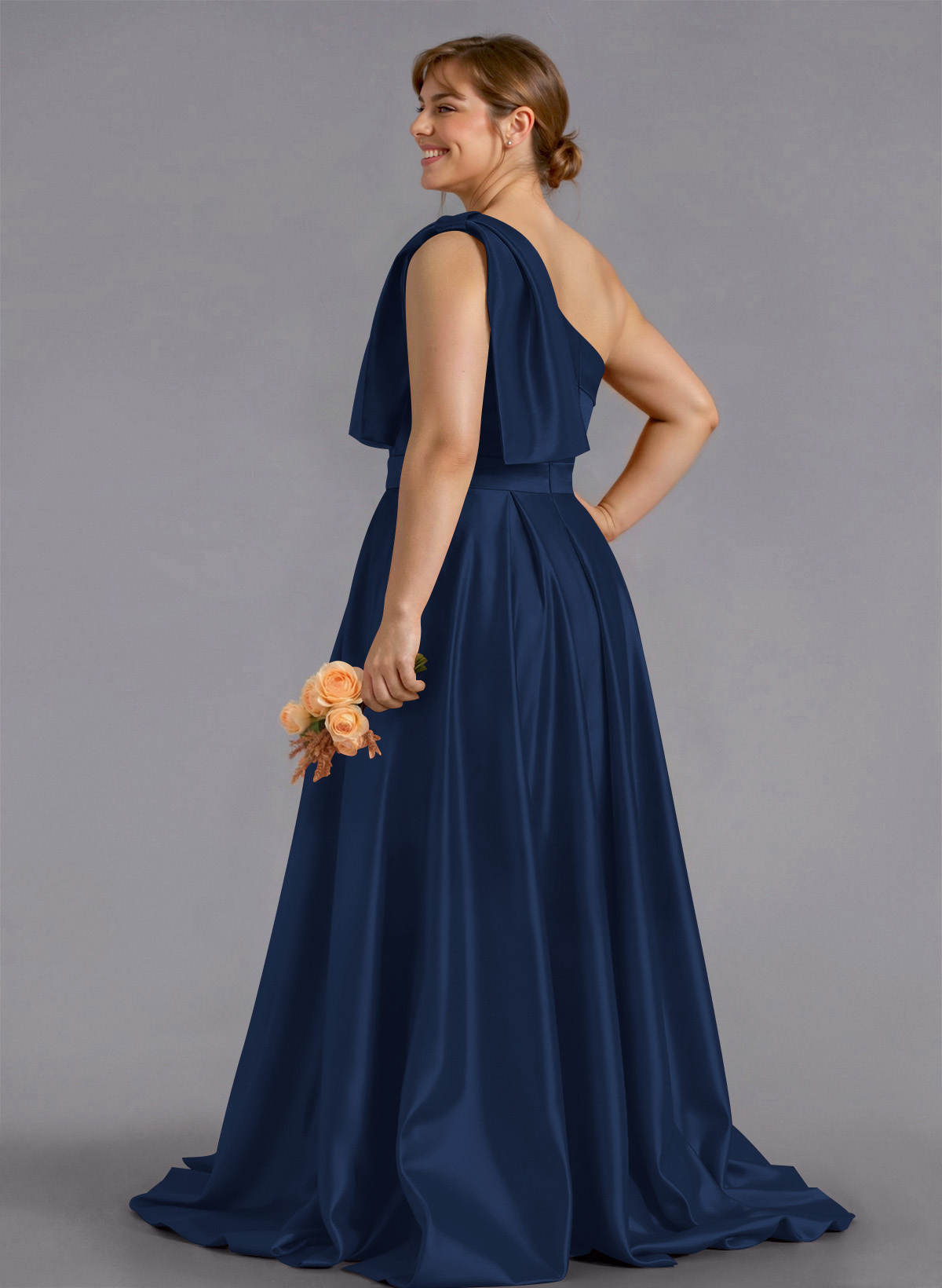 Classy Bow(s) One-Shoulder A-Line Sweep Train Satin Bridesmaid Dresses With Pockets, product image 271