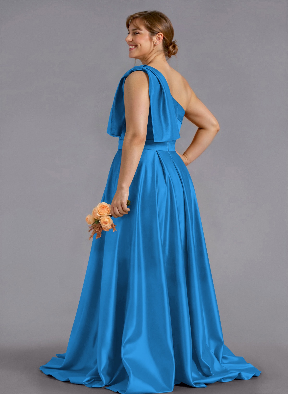 Classy Bow(s) One-Shoulder A-Line Sweep Train Satin Bridesmaid Dresses With Pockets, product image 259