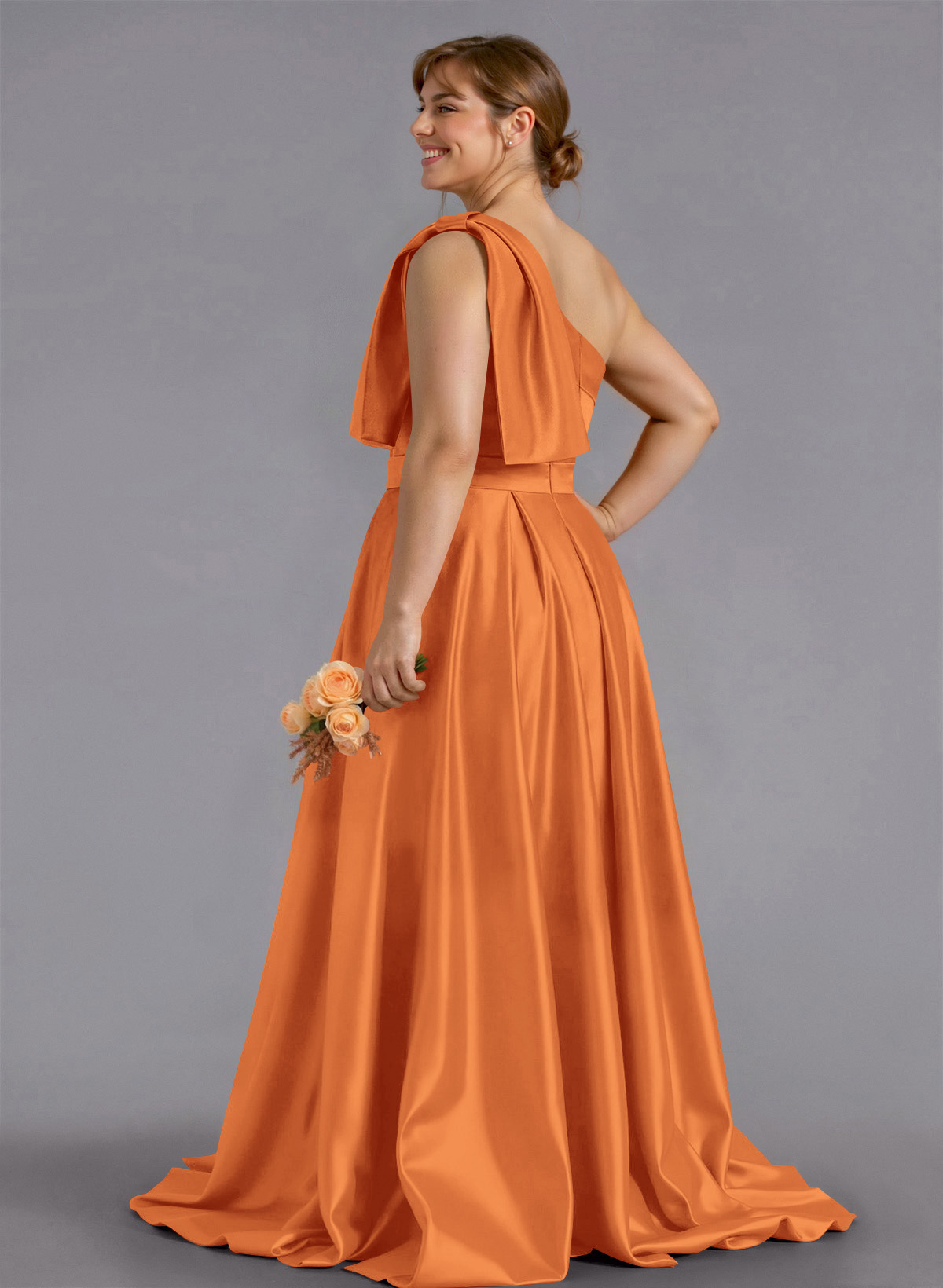 Classy Bow(s) One-Shoulder A-Line Sweep Train Satin Bridesmaid Dresses With Pockets, product image 175