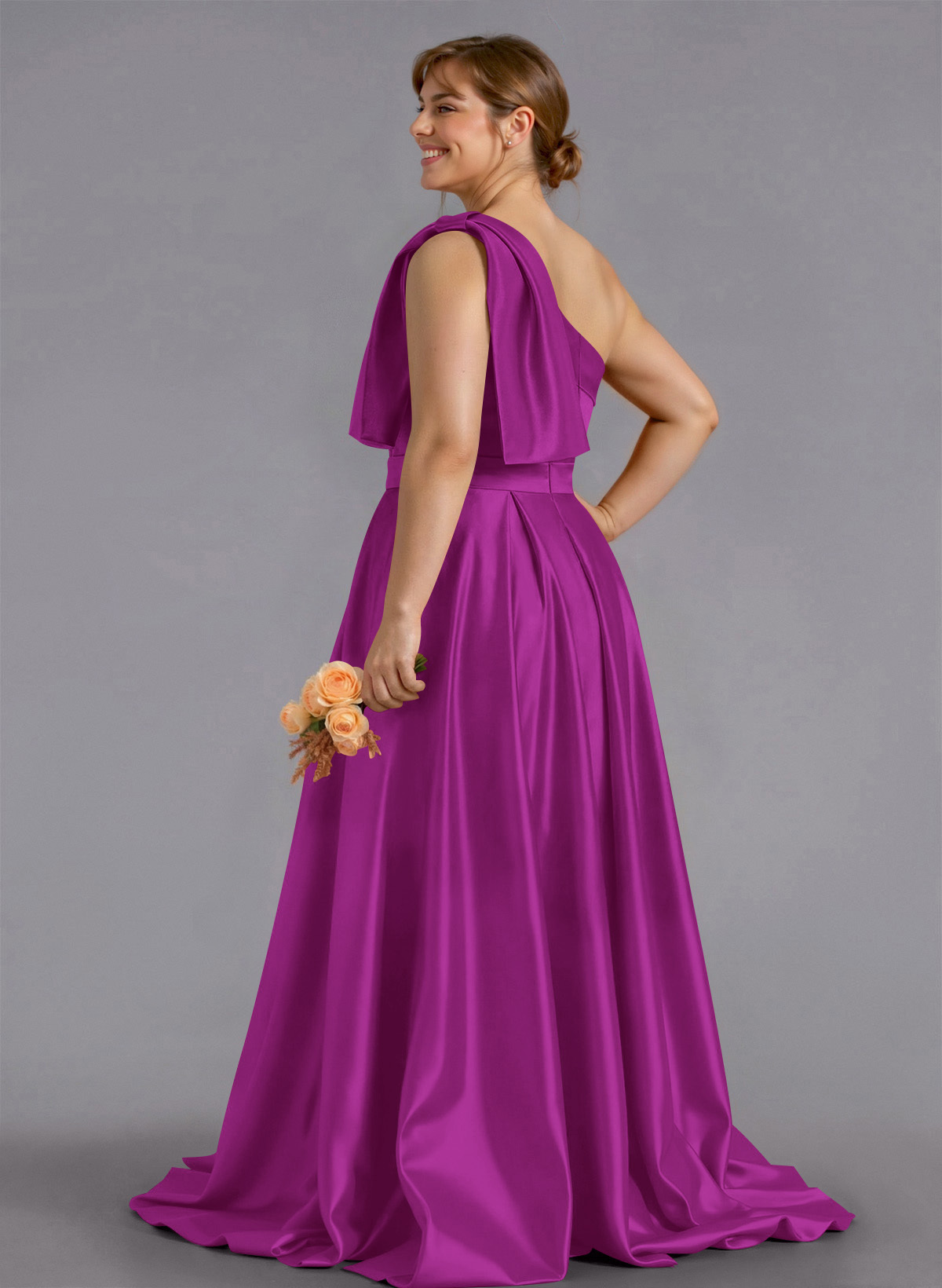 Classy Bow(s) One-Shoulder A-Line Sweep Train Satin Bridesmaid Dresses With Pockets, product image 205