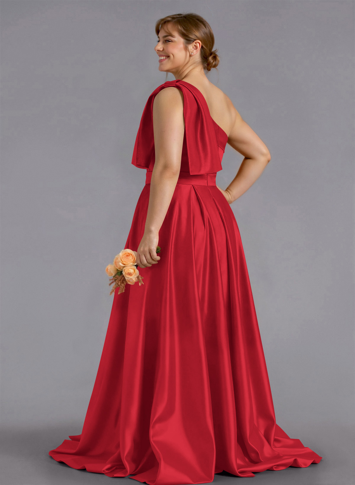 Classy Bow(s) One-Shoulder A-Line Sweep Train Satin Bridesmaid Dresses With Pockets, product image 241