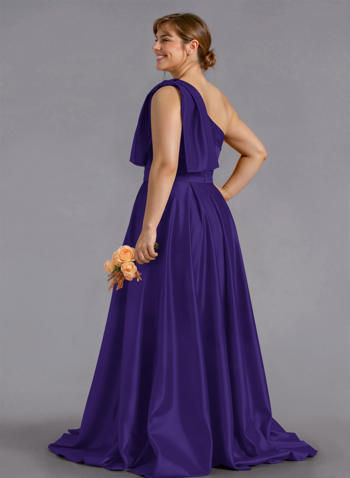 Classy Bow(s) One-Shoulder A-Line Sweep Train Satin Bridesmaid Dresses With Pockets, product image 201