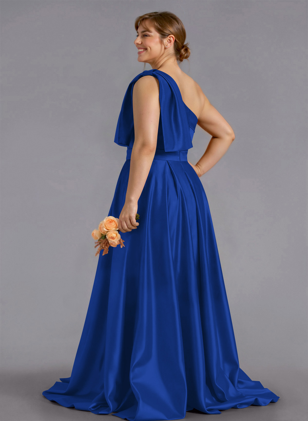Classy Bow(s) One-Shoulder A-Line Sweep Train Satin Bridesmaid Dresses With Pockets, product image 261