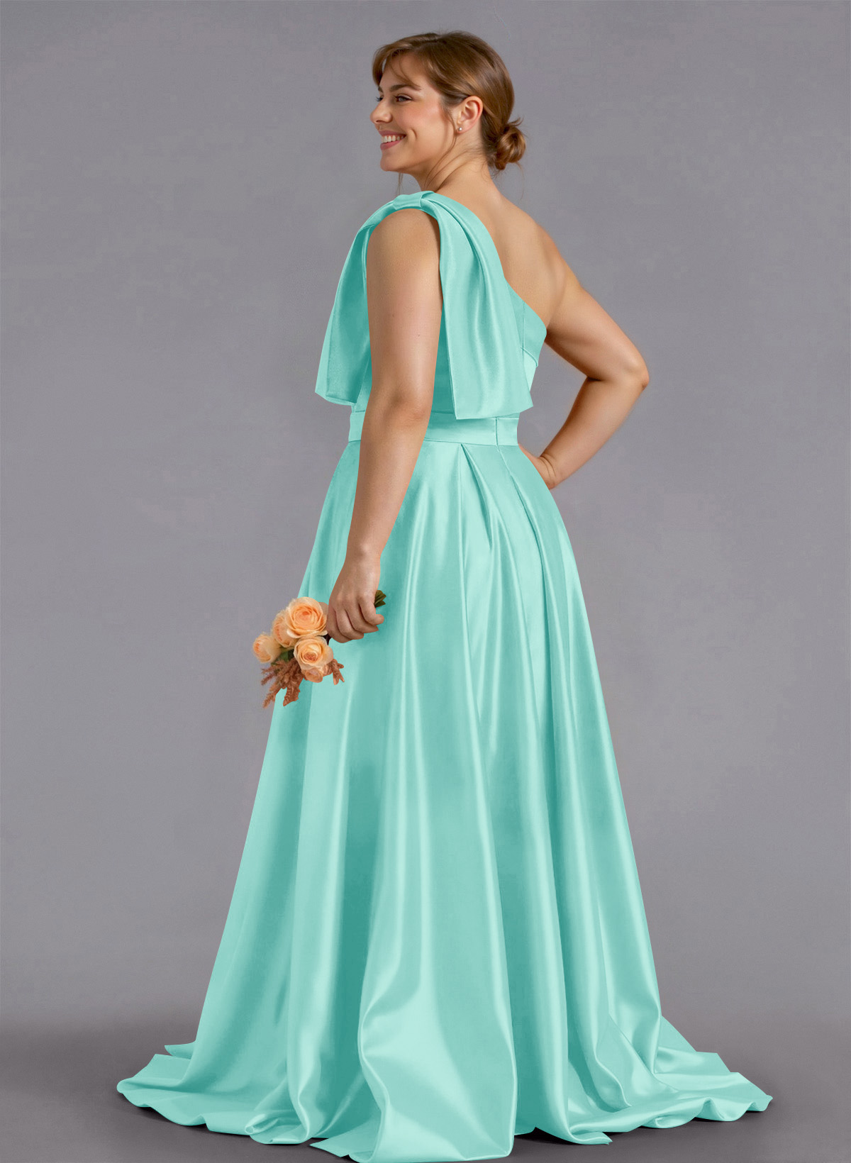 Classy Bow(s) One-Shoulder A-Line Sweep Train Satin Bridesmaid Dresses With Pockets, product image 185