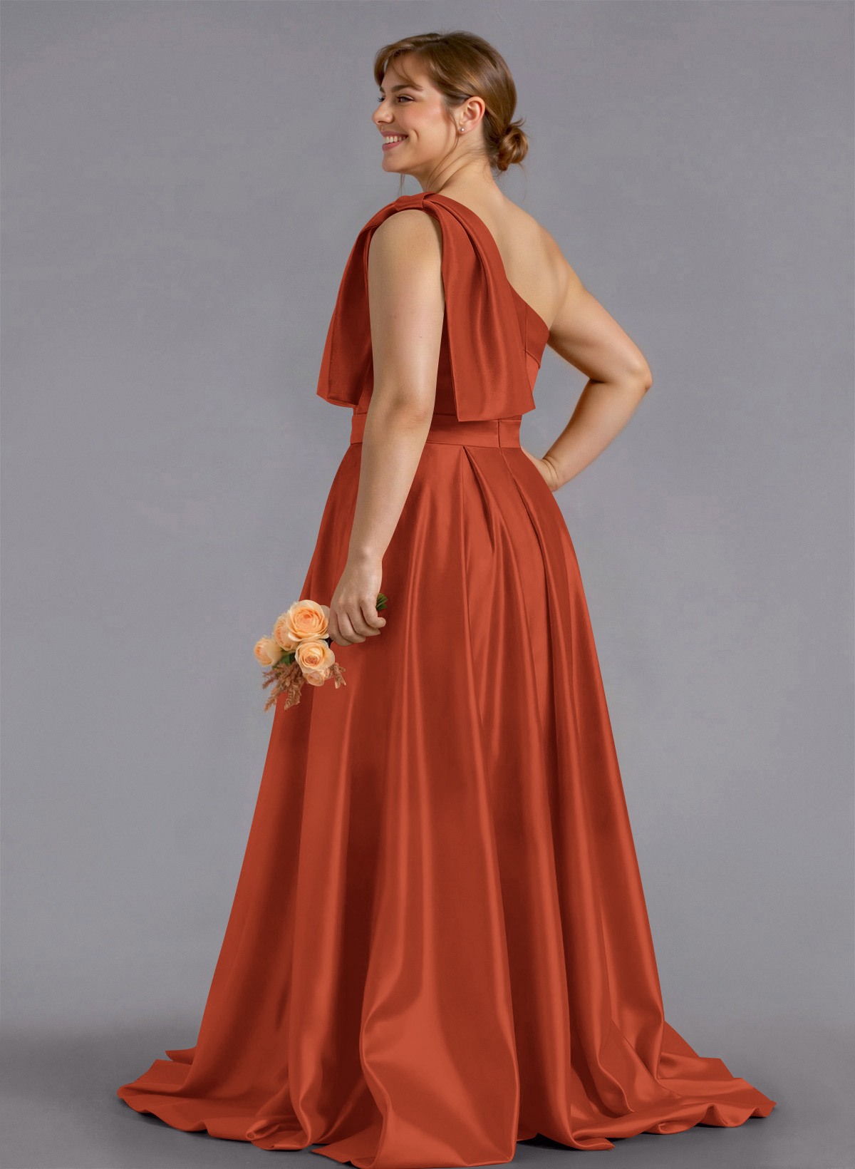 Classy Bow(s) One-Shoulder A-Line Sweep Train Satin Bridesmaid Dresses With Pockets, product image 143