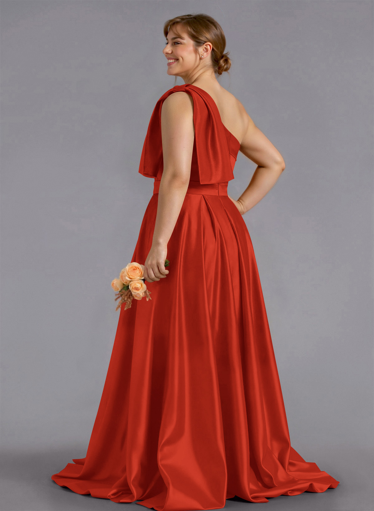 Classy Bow(s) One-Shoulder A-Line Sweep Train Satin Bridesmaid Dresses With Pockets, product image 239
