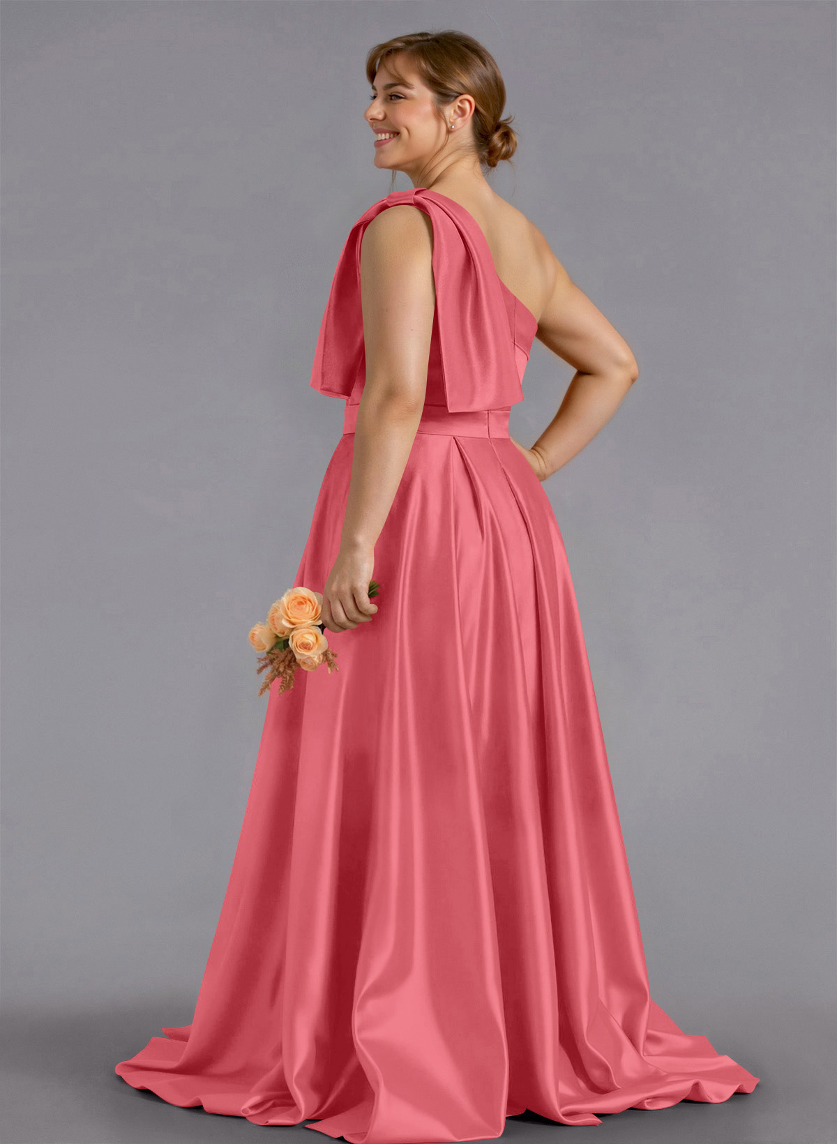 Classy Bow(s) One-Shoulder A-Line Sweep Train Satin Bridesmaid Dresses With Pockets, product image 237