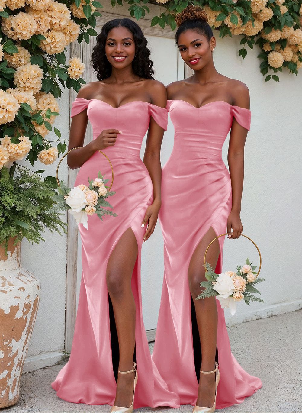 Trumpet/Mermaid Off-The-Shoulder Silk Like Satin Bridesmaid Dresses With Split Front, product image 41