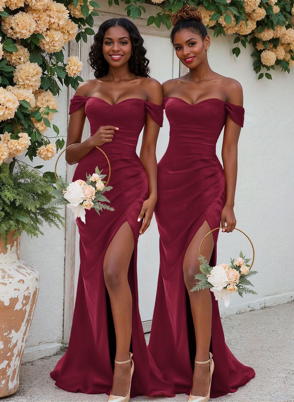 Trumpet/Mermaid Off-The-Shoulder Silk Like Satin Bridesmaid Dresses With Split Front, product image 29