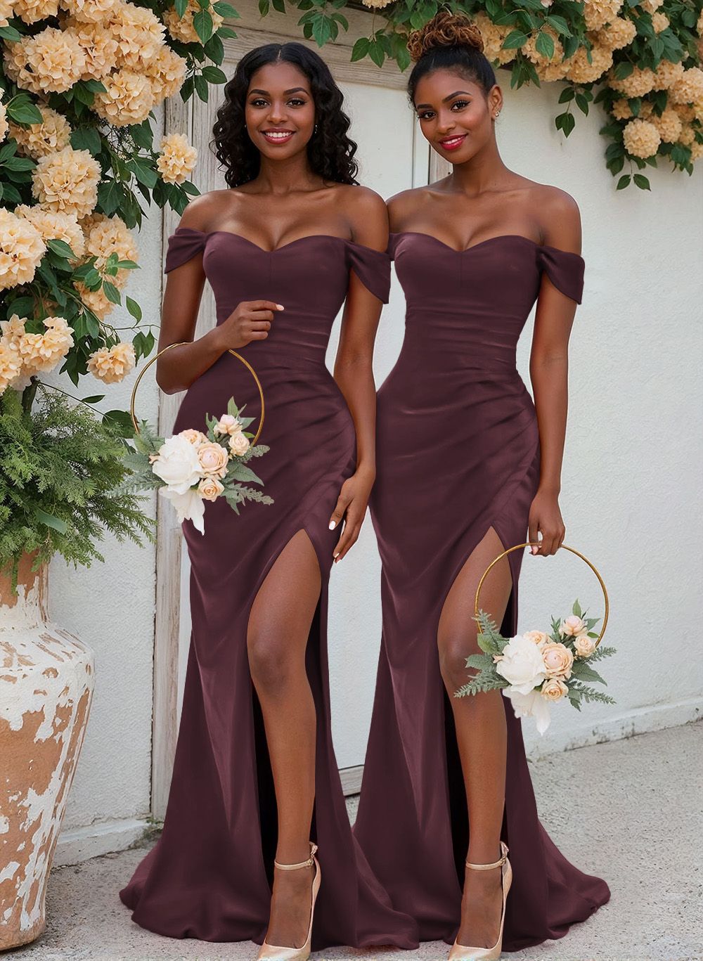 Trumpet/Mermaid Off-The-Shoulder Silk Like Satin Bridesmaid Dresses With Split Front, product image 26