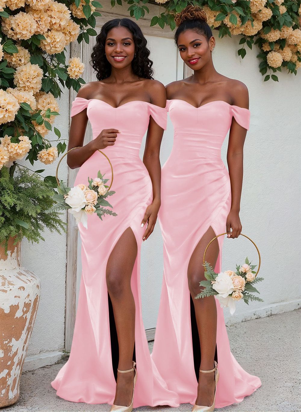 Trumpet/Mermaid Off-The-Shoulder Silk Like Satin Bridesmaid Dresses With Split Front, product image 47