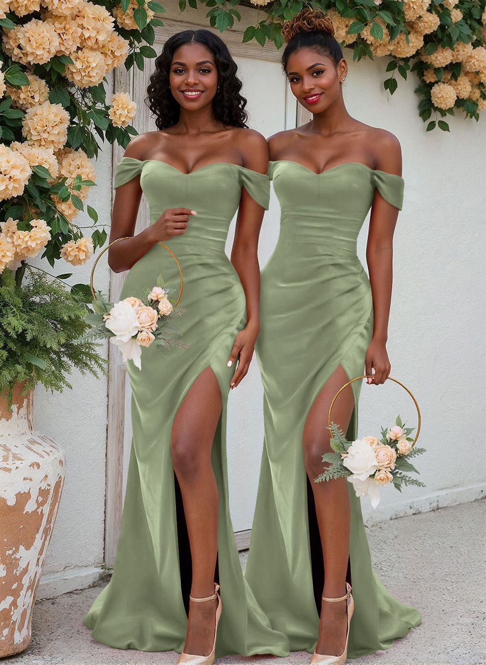 Trumpet/Mermaid Off-The-Shoulder Silk Like Satin Bridesmaid Dresses With Split Front, product image 95