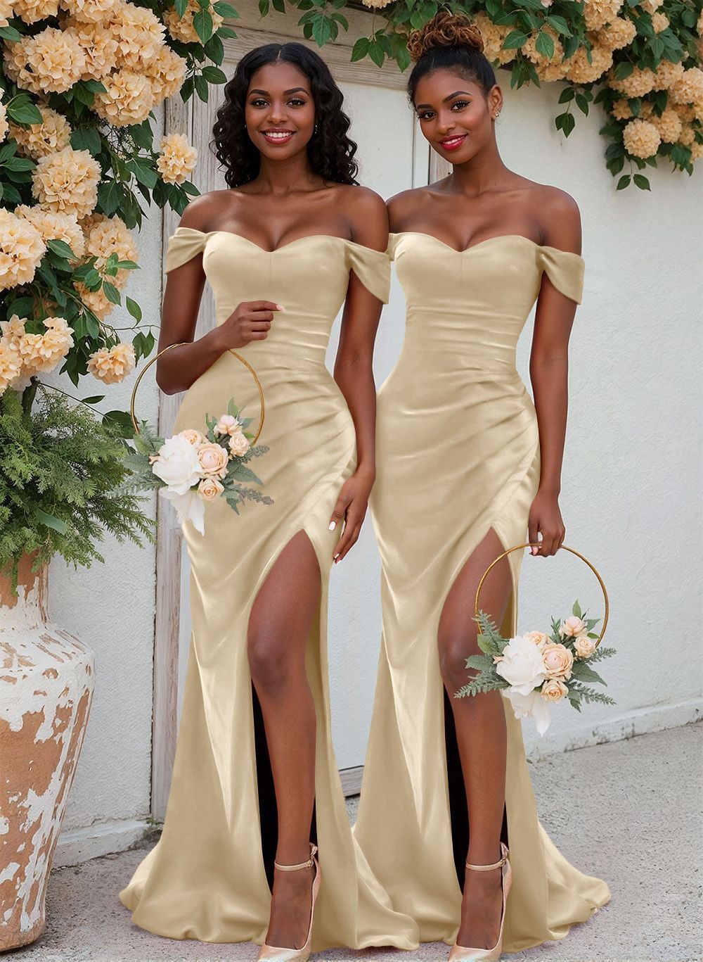 Trumpet/Mermaid Off-The-Shoulder Silk Like Satin Bridesmaid Dresses With Split Front, product image 101