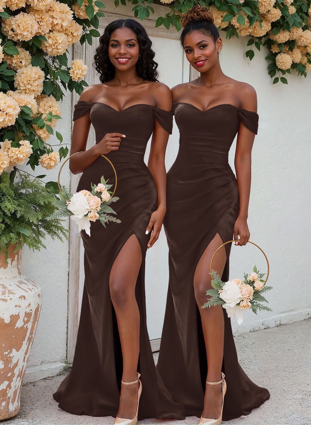 Trumpet/Mermaid Off-The-Shoulder Silk Like Satin Bridesmaid Dresses With Split Front, product image 116