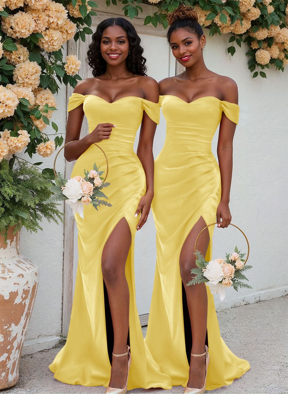 Trumpet/Mermaid Off-The-Shoulder Silk Like Satin Bridesmaid Dresses With Split Front, product image 107