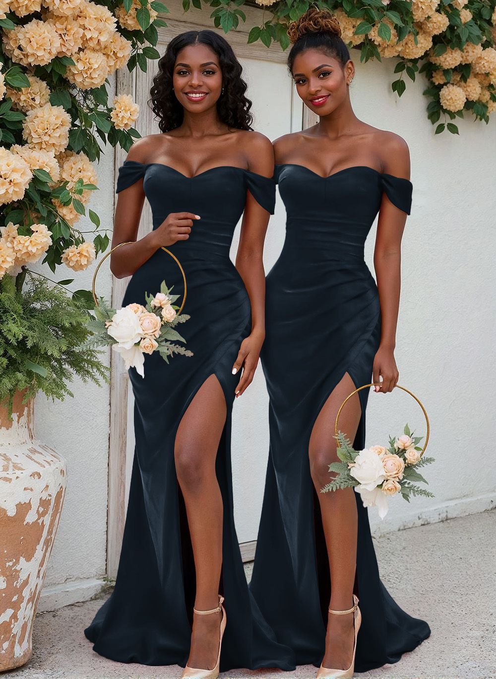 Trumpet/Mermaid Off-The-Shoulder Silk Like Satin Bridesmaid Dresses With Split Front, product image 5