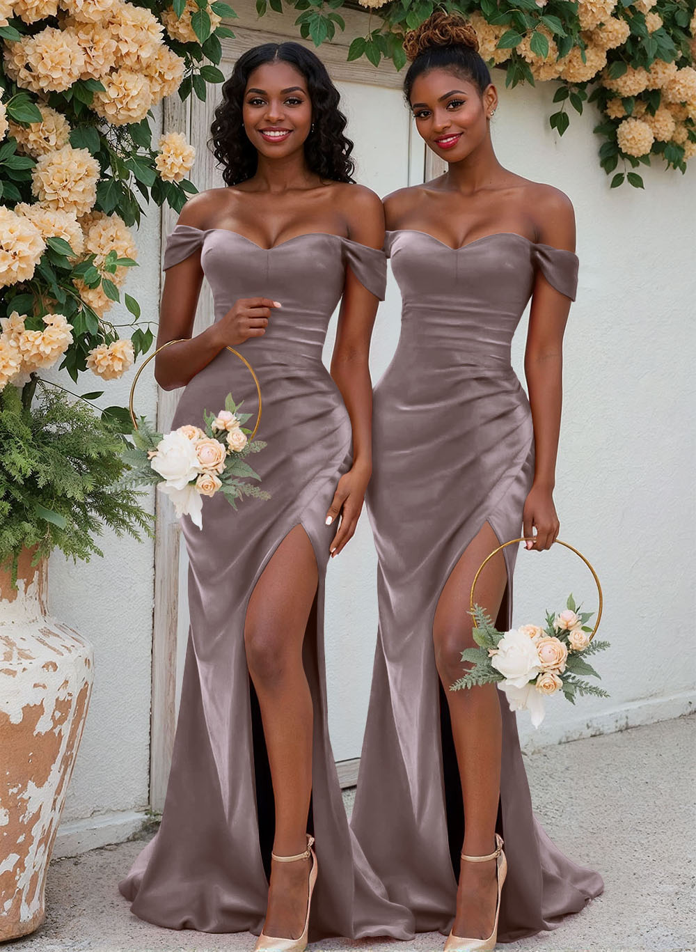 Trumpet/Mermaid Off-The-Shoulder Silk Like Satin Bridesmaid Dresses With Split Front, product image 50