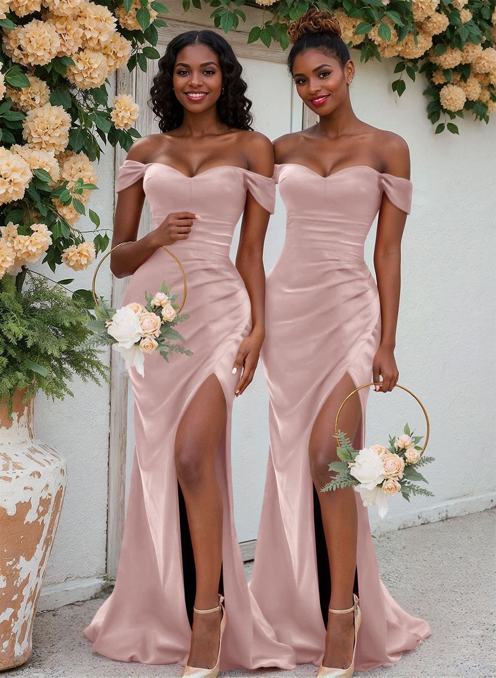 Trumpet/Mermaid Off-The-Shoulder Silk Like Satin Bridesmaid Dresses With Split Front, product image 35