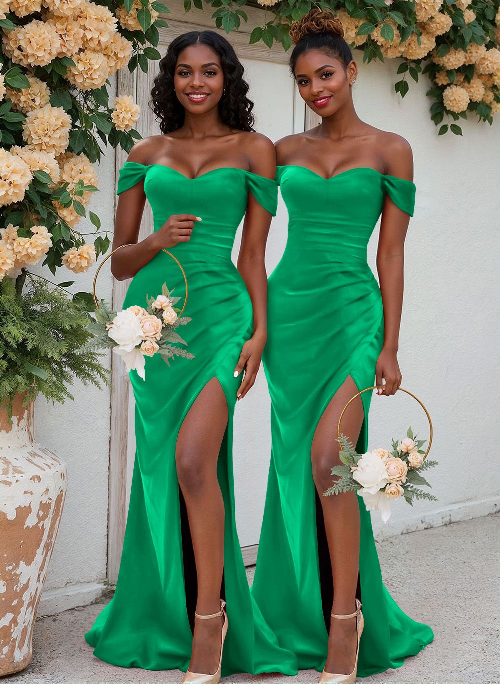 Trumpet/Mermaid Off-The-Shoulder Silk Like Satin Bridesmaid Dresses With Split Front, product image 134