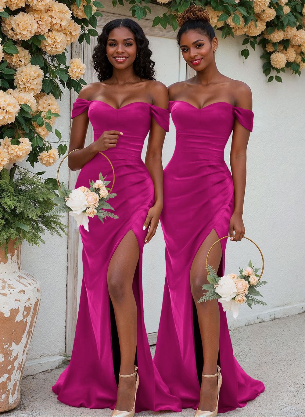 Trumpet/Mermaid Off-The-Shoulder Silk Like Satin Bridesmaid Dresses With Split Front, product image 77