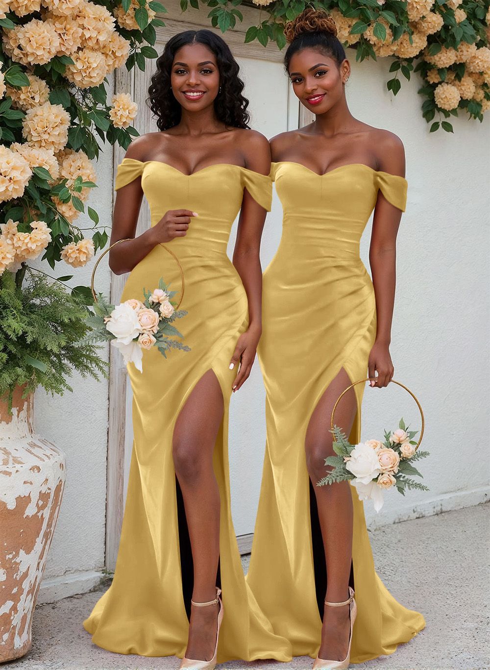 Trumpet/Mermaid Off-The-Shoulder Silk Like Satin Bridesmaid Dresses With Split Front, product image 110