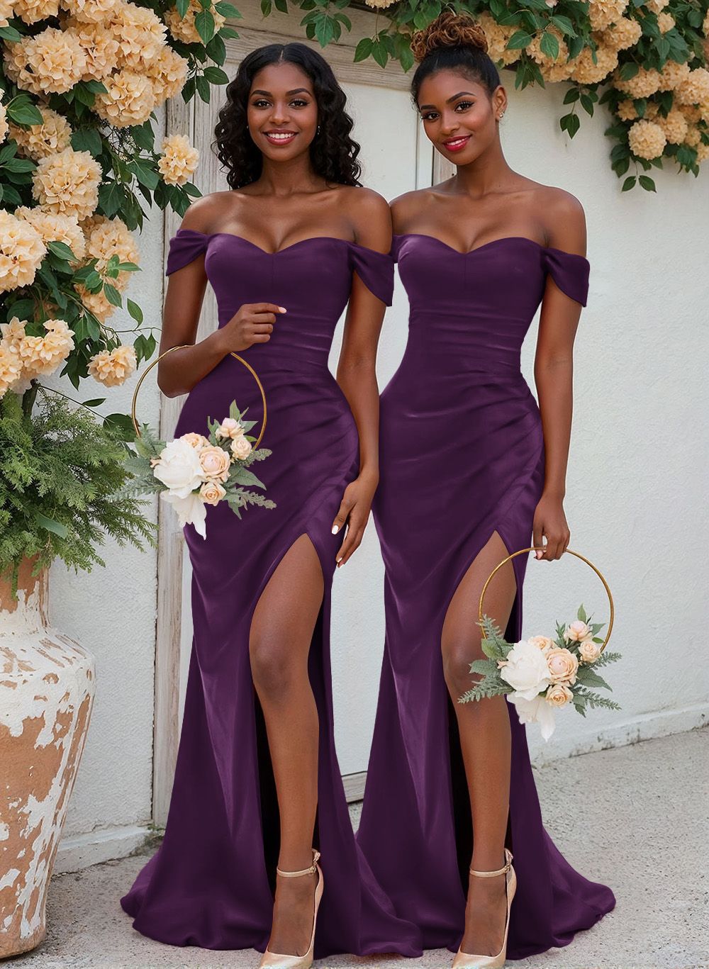Trumpet/Mermaid Off-The-Shoulder Silk Like Satin Bridesmaid Dresses With Split Front, product image 71