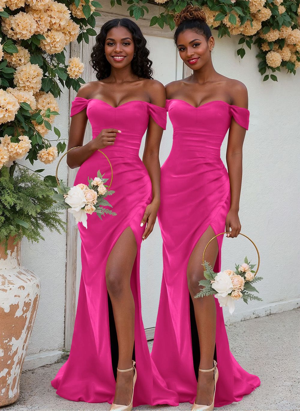 Trumpet/Mermaid Off-The-Shoulder Silk Like Satin Bridesmaid Dresses With Split Front, product image 80