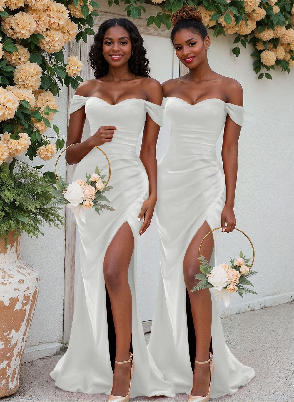 Trumpet/Mermaid Off-The-Shoulder Silk Like Satin Bridesmaid Dresses With Split Front, product image 119