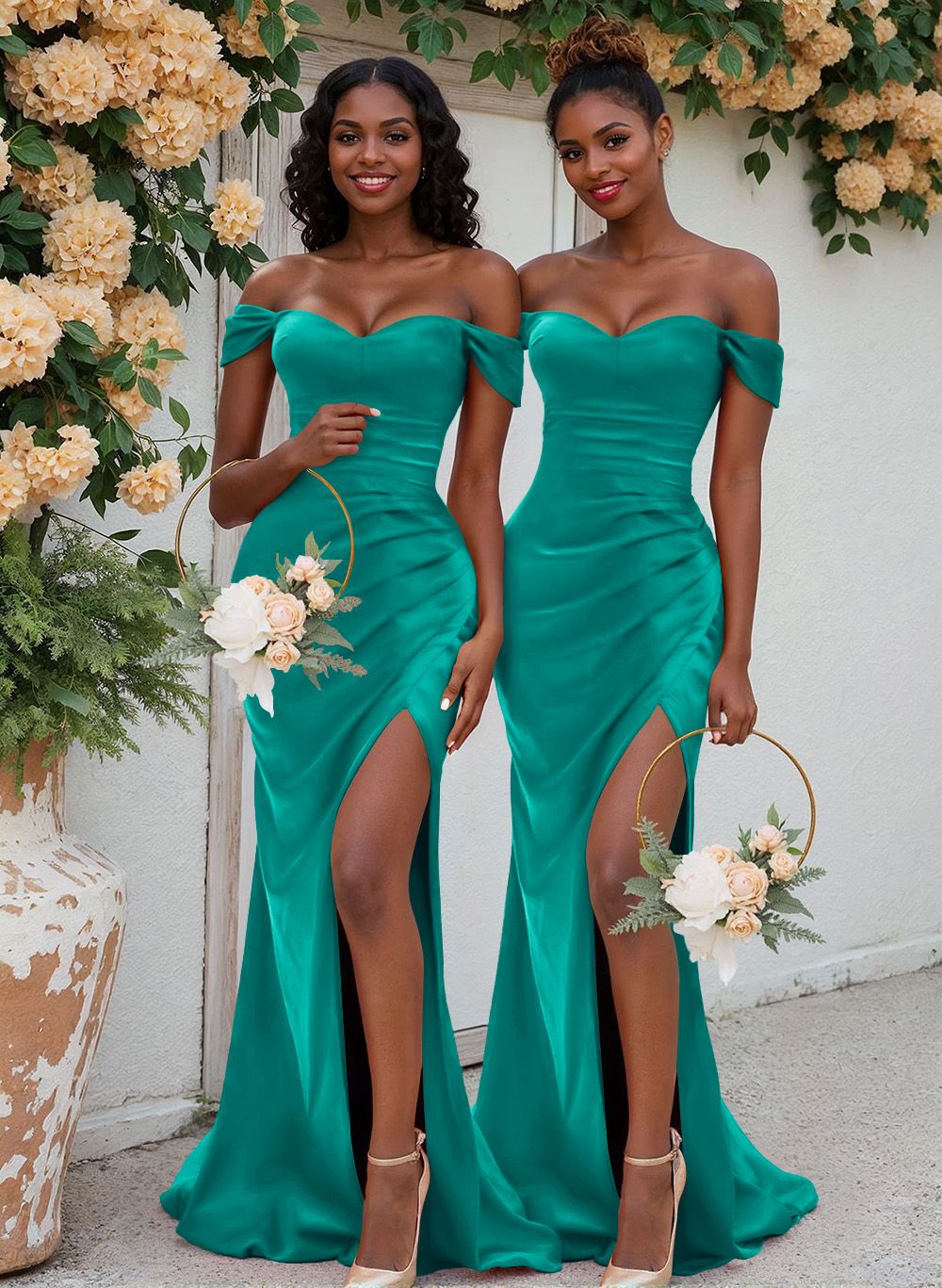 Trumpet/Mermaid Off-The-Shoulder Silk Like Satin Bridesmaid Dresses With Split Front, product image 92