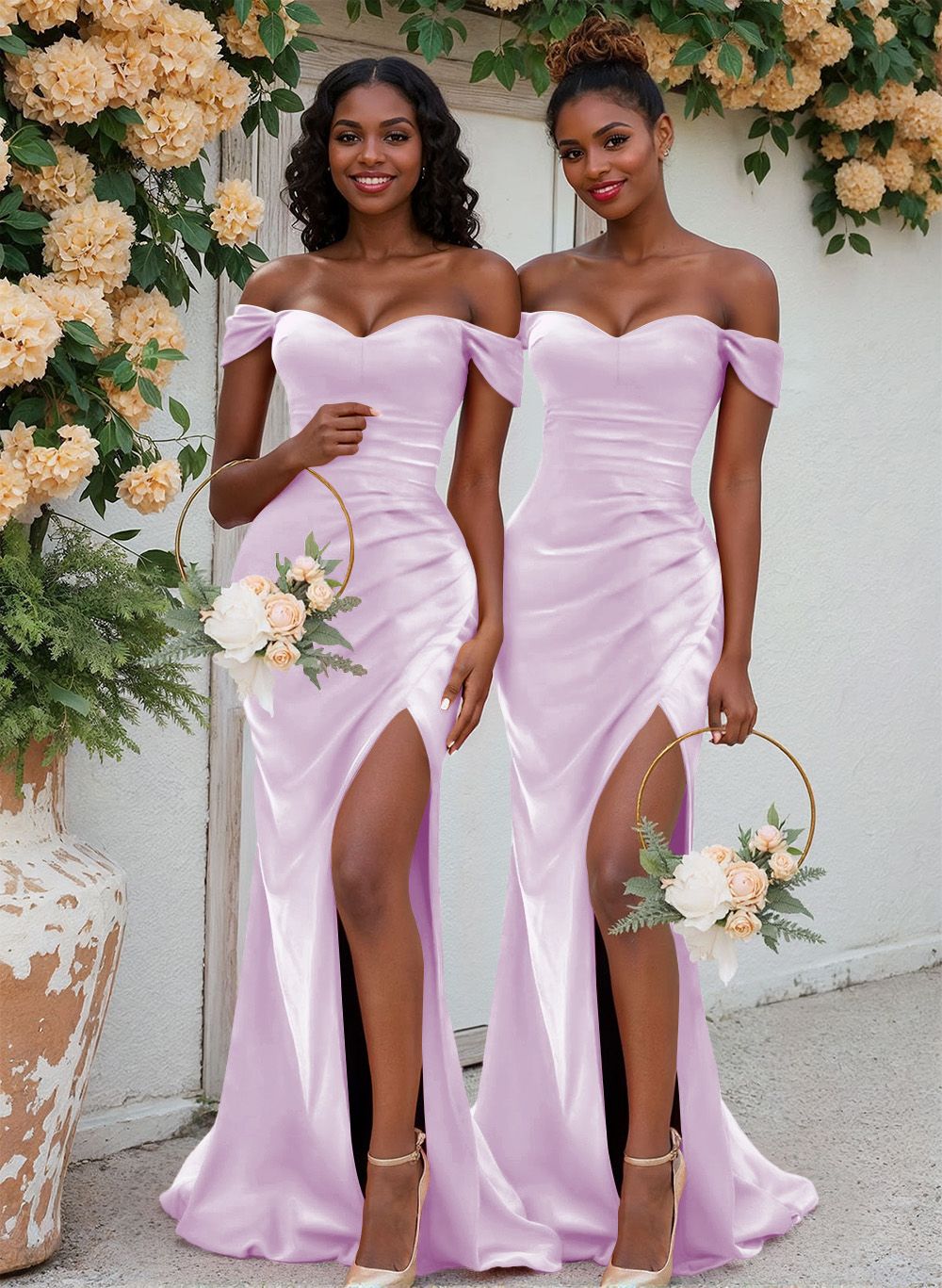 Trumpet/Mermaid Off-The-Shoulder Silk Like Satin Bridesmaid Dresses With Split Front, product image 62