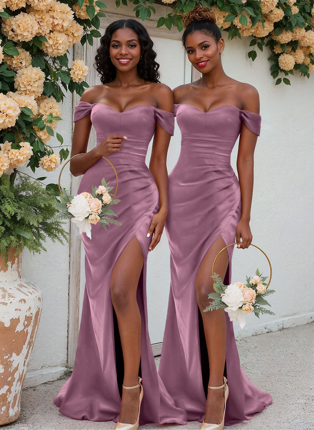 Trumpet/Mermaid Off-The-Shoulder Silk Like Satin Bridesmaid Dresses With Split Front, product image 59