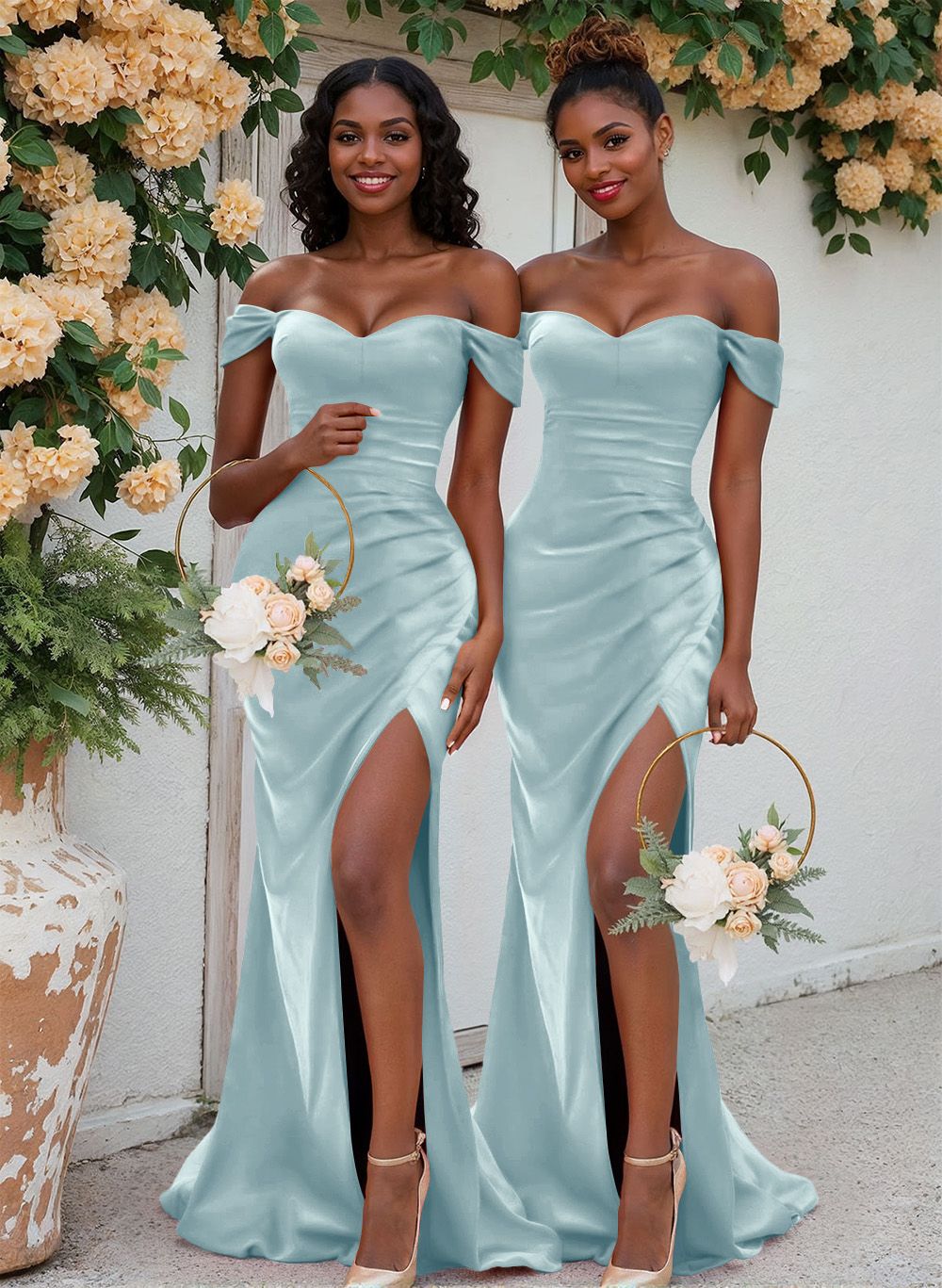 Trumpet/Mermaid Off-The-Shoulder Silk Like Satin Bridesmaid Dresses With Split Front, product image 23