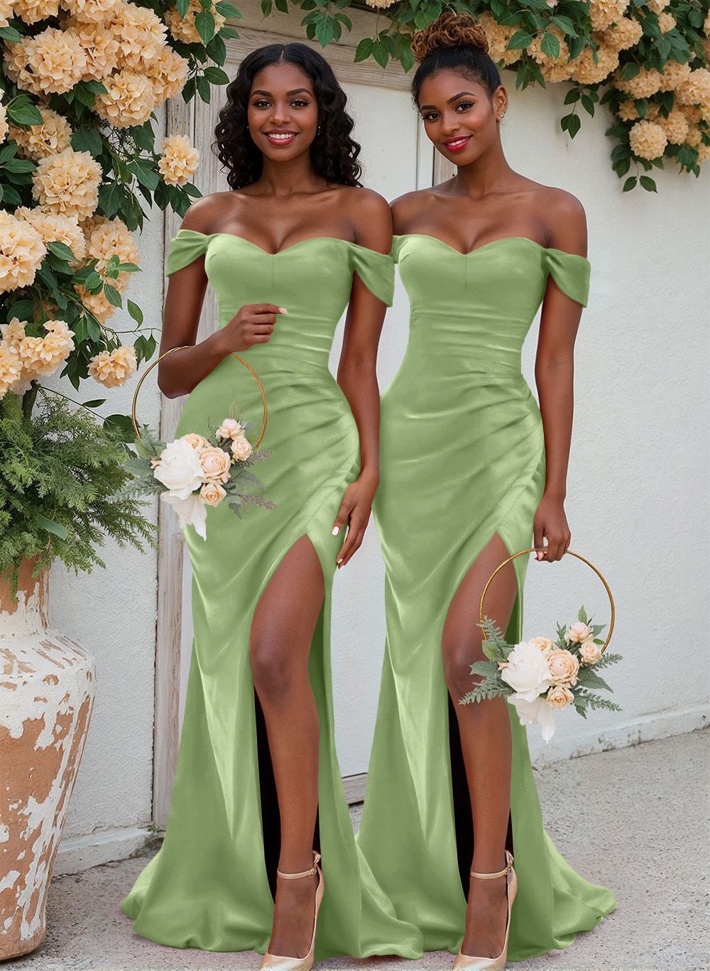 Trumpet/Mermaid Off-The-Shoulder Silk Like Satin Bridesmaid Dresses With Split Front, product image 146