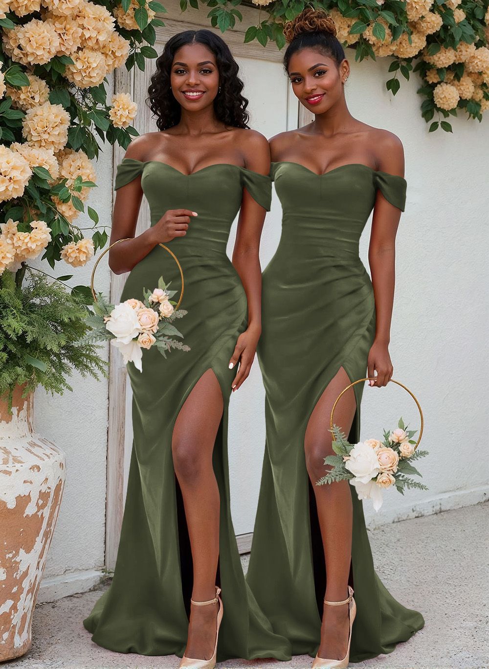 Trumpet/Mermaid Off-The-Shoulder Silk Like Satin Bridesmaid Dresses With Split Front, product image 140