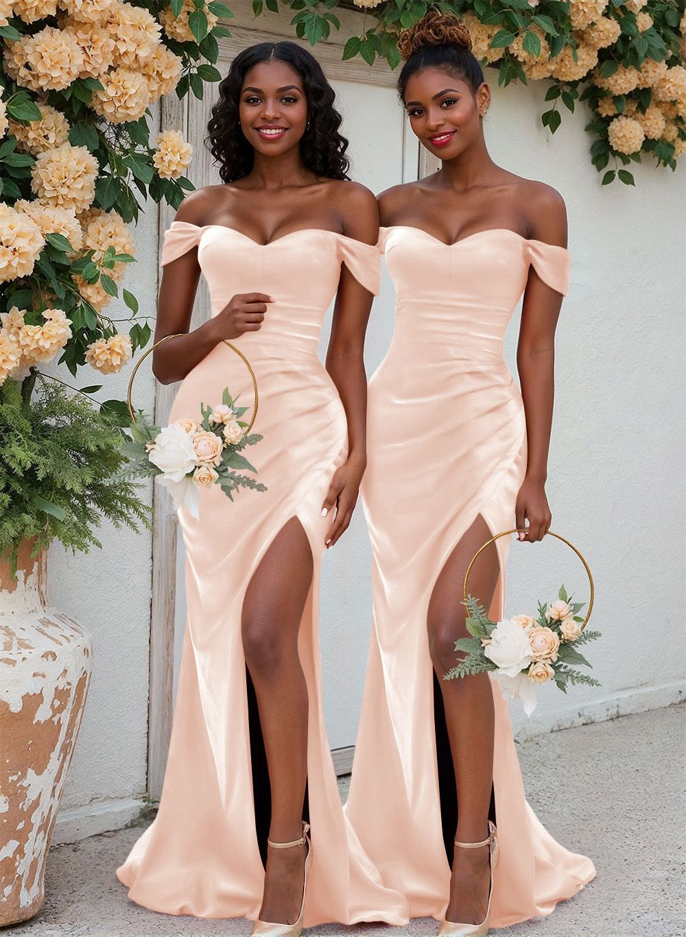 Trumpet/Mermaid Off-The-Shoulder Silk Like Satin Bridesmaid Dresses With Split Front, product image 38